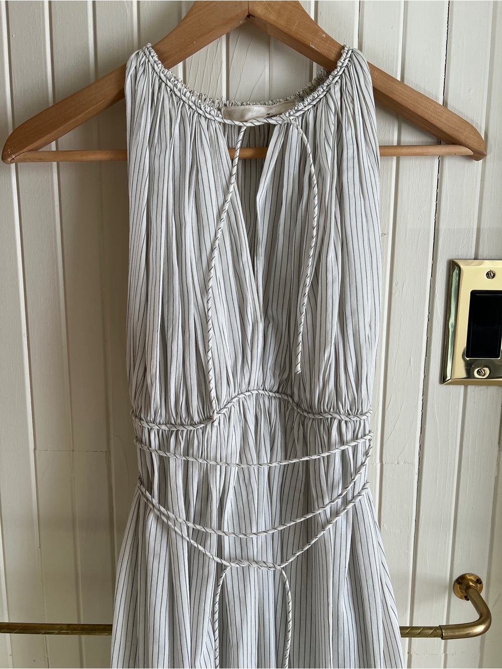 3.1 Phillip Lim White + Light Gray Striped Grecian style Midi Dress | Size 4 - Picture 3 of 11